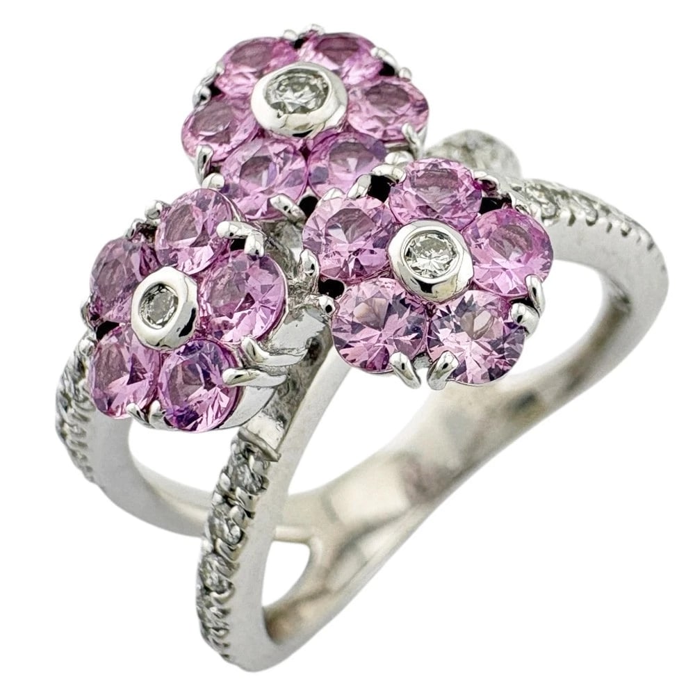 PONTE VECCHIO RING K18 WHITE GOLD PINK SAPPHIRE DIAMOND: Ponte Vecchio Ring K18 white gold Pink sapphire diamond Brand: Ponte Vecchio Type: Ring Material: K18 white gold Main Stone/Creation Pink sapphire Color: Silver Size: US 5 3/8 Accessories: None