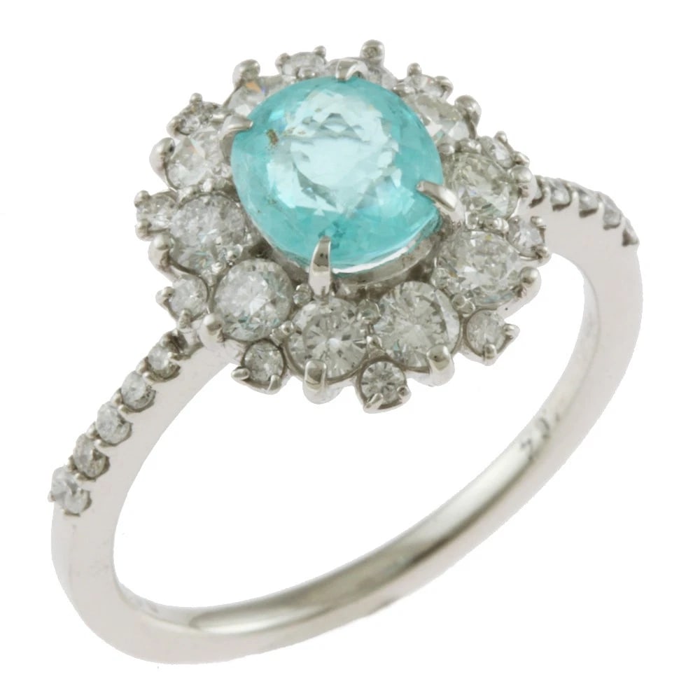 RING PT900 PARAIBATOURMALINE: Ring Pt900 Paraibatourmaline Brand: Unbranded Type: Ring Material: Pt900Platinum Main Stone/Creation Paraiba tourmaline Color: Silver Size: US 6 1/8 Accessories: None Accessories Notice: When