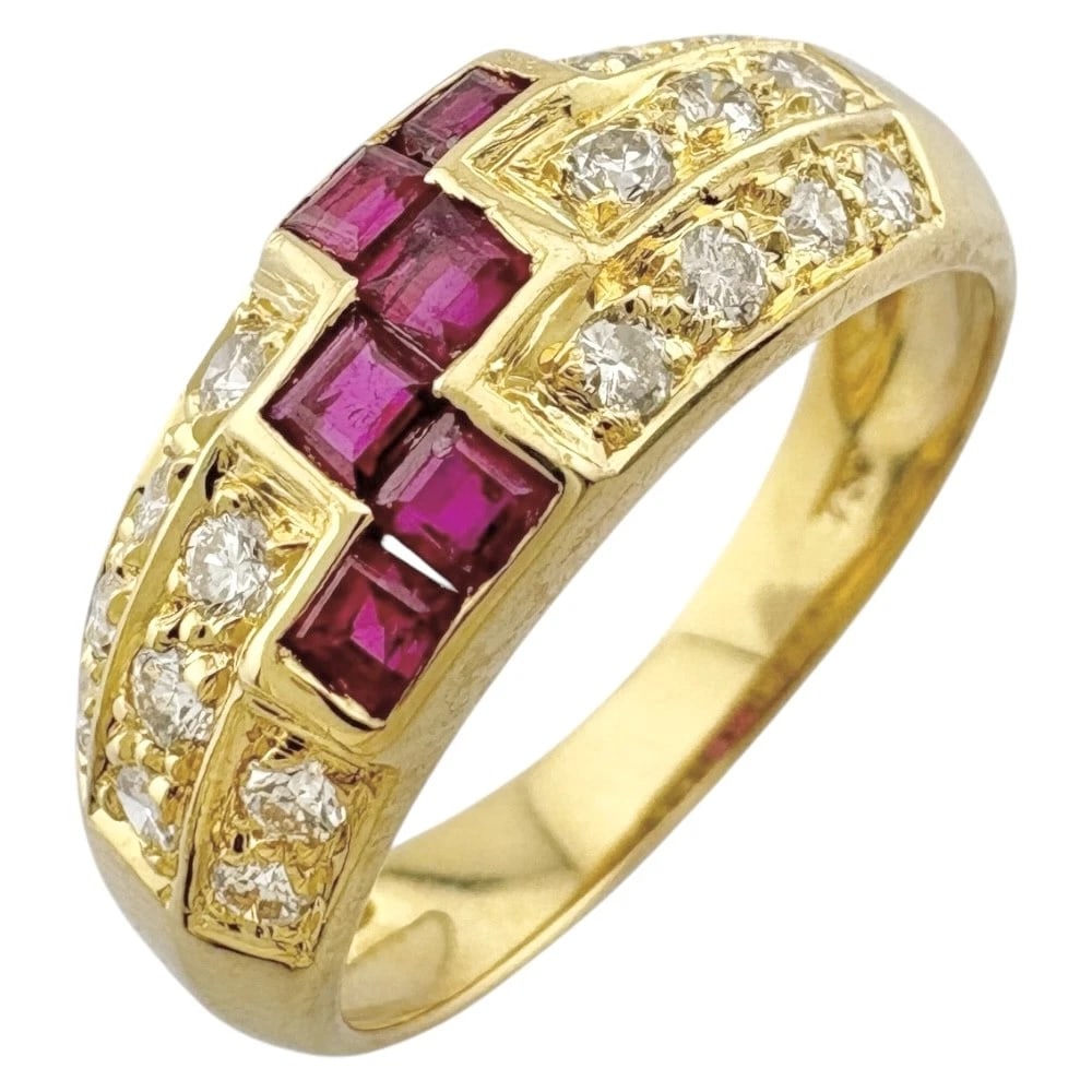 RING K18 YELLOW GOLD RUBY DIAMOND (1 of 6)