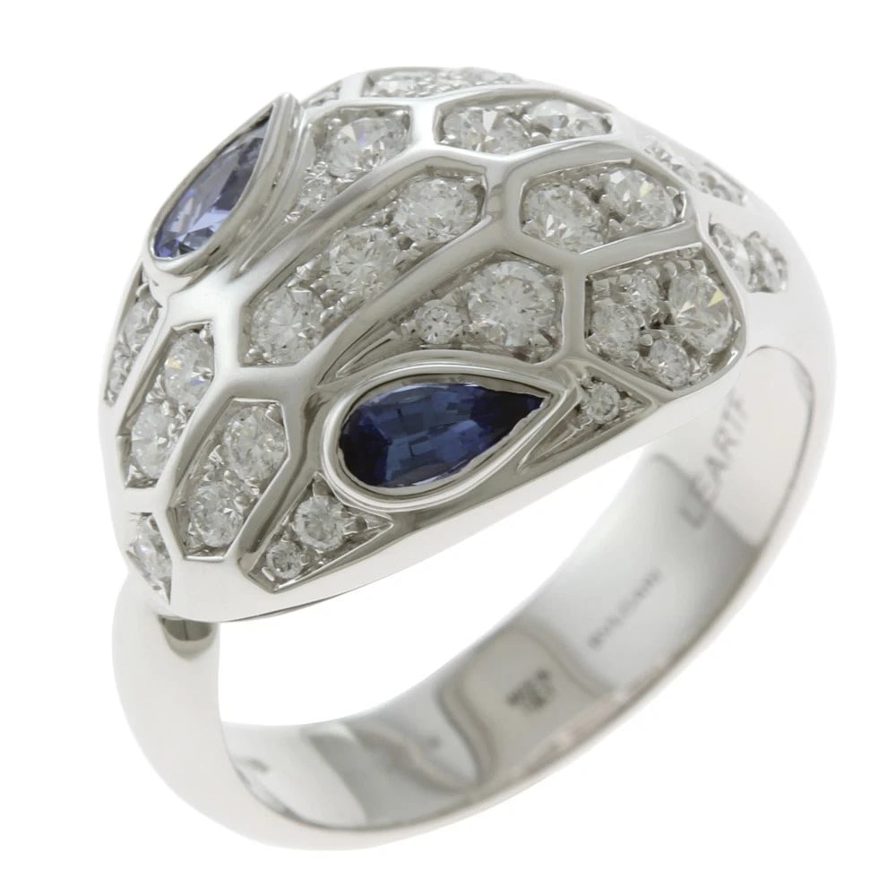 BVLGARI RING K18 WHITE GOLD SAPPHIRE DIAMOND: BVLGARI Ring K18 white gold sapphire diamond Brand: BVLGARI Type: Ring Material: K18 white gold Main Stone/Creation sapphire Color: Silver Size: US 6 3/8 Accessories: None Accessories Notice: