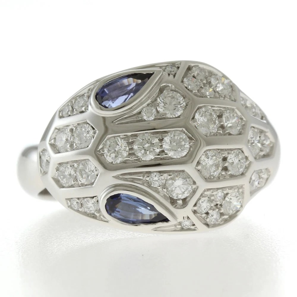 BVLGARI RING K18 WHITE GOLD SAPPHIRE DIAMOND: BVLGARI Ring K18 white gold sapphire diamond Brand: BVLGARI Type: Ring Material: K18 white gold Main Stone/Creation sapphire Color: Silver Size: US 6 3/8 Accessories: None Accessories Notice: