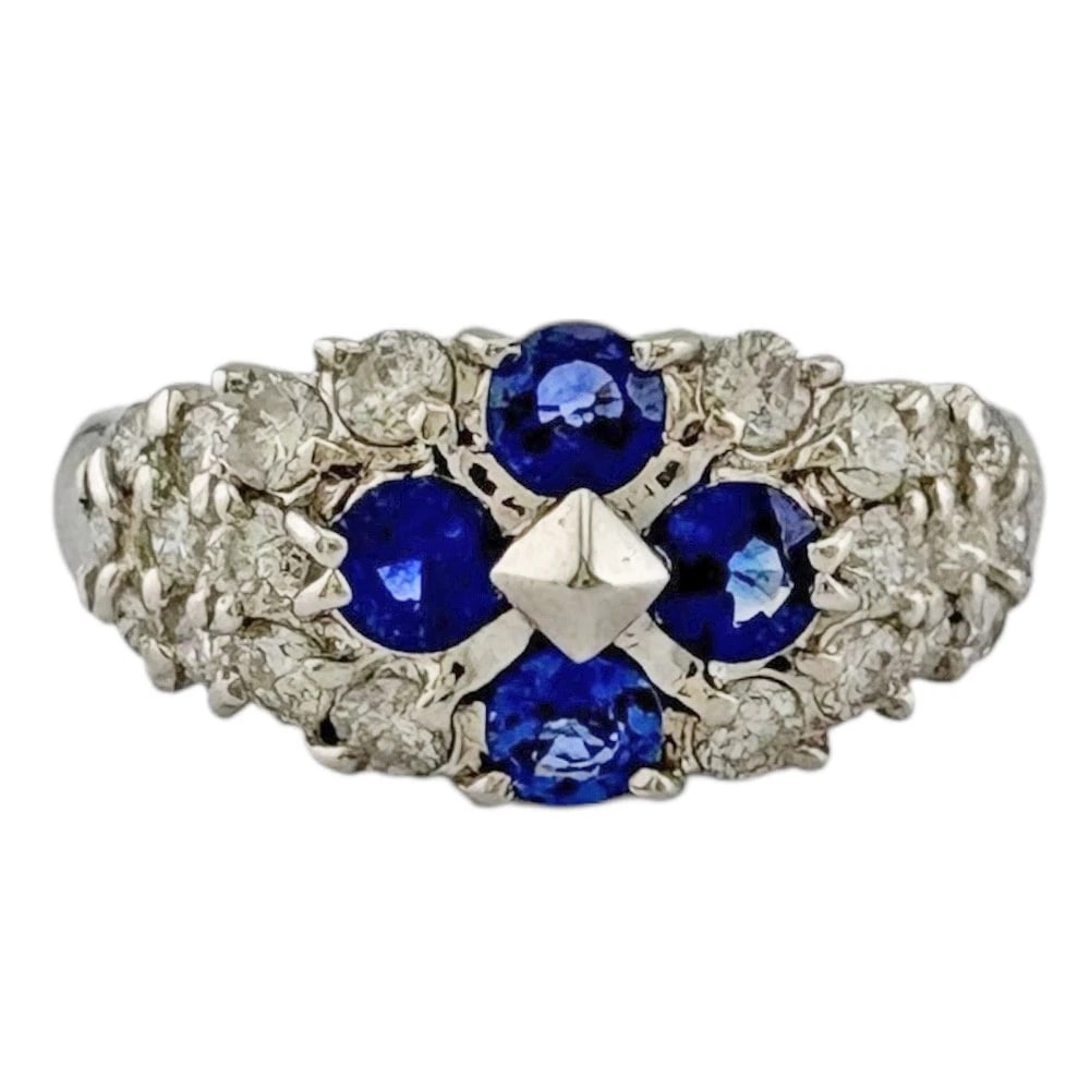 RING PT900PLATINUM SAPPHIRE DIAMOND: Ring Pt900Platinum sapphire diamond Brand: Unbranded Type: Ring Material: Pt900Platinum Main Stone/Creation sapphire Color: Silver Size: US 5 1/2 Accessories: None Accessories Notice: When