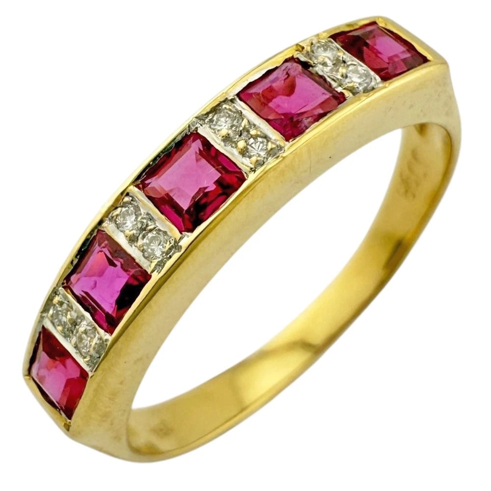 RING K18 YELLOW GOLD RUBY DIAMOND (1 of 5)
