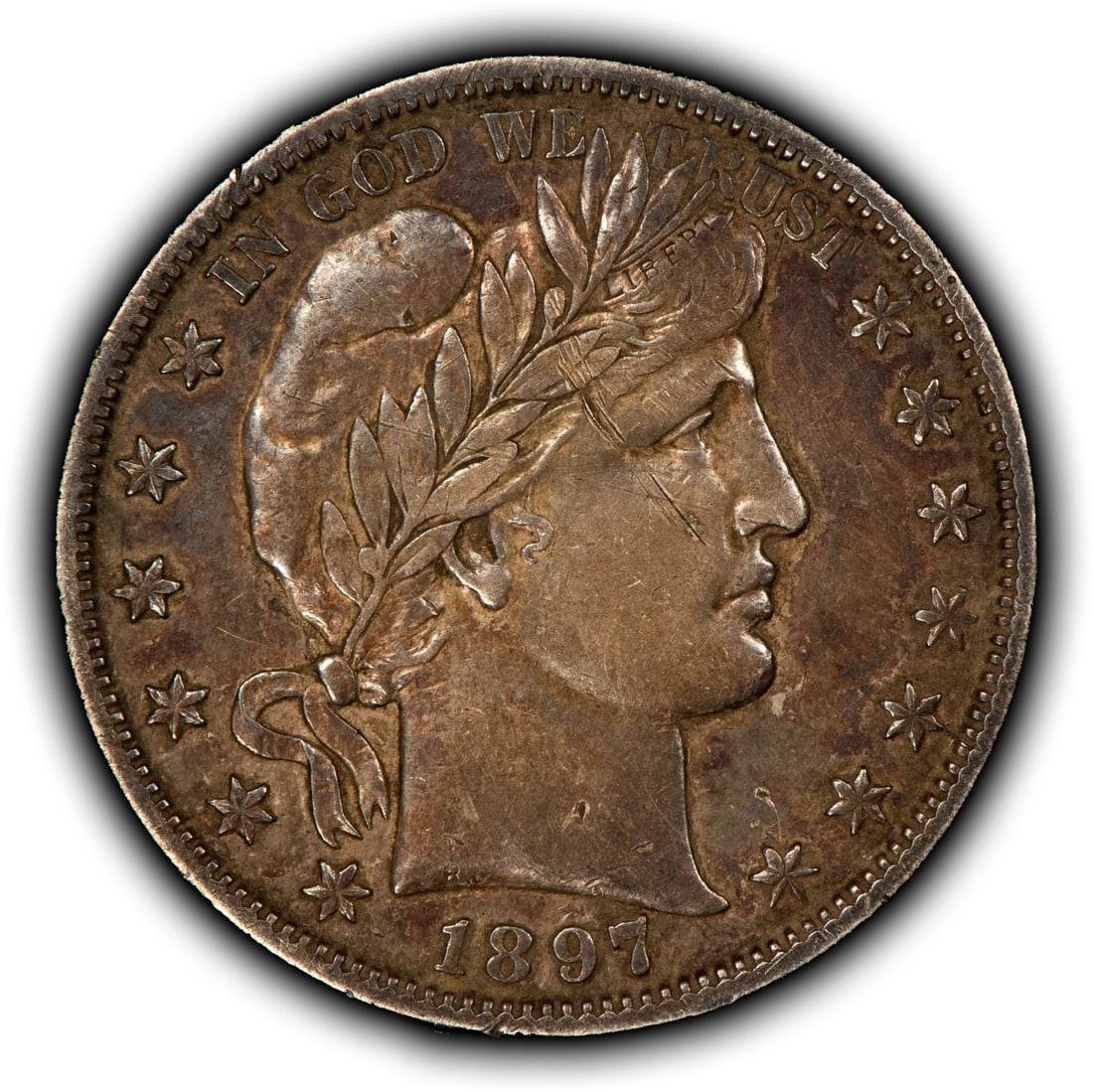 1897-S 50C SILVER BARBER HALF DOLLAR: 1897-S 50c Silver Barber Half Dollar Brand/Mint: None Year: 1897 Fineness: 0.9 Composition: Silver Coin: Barber Denomination: 50C Country of Origin: United States Accessories: No
