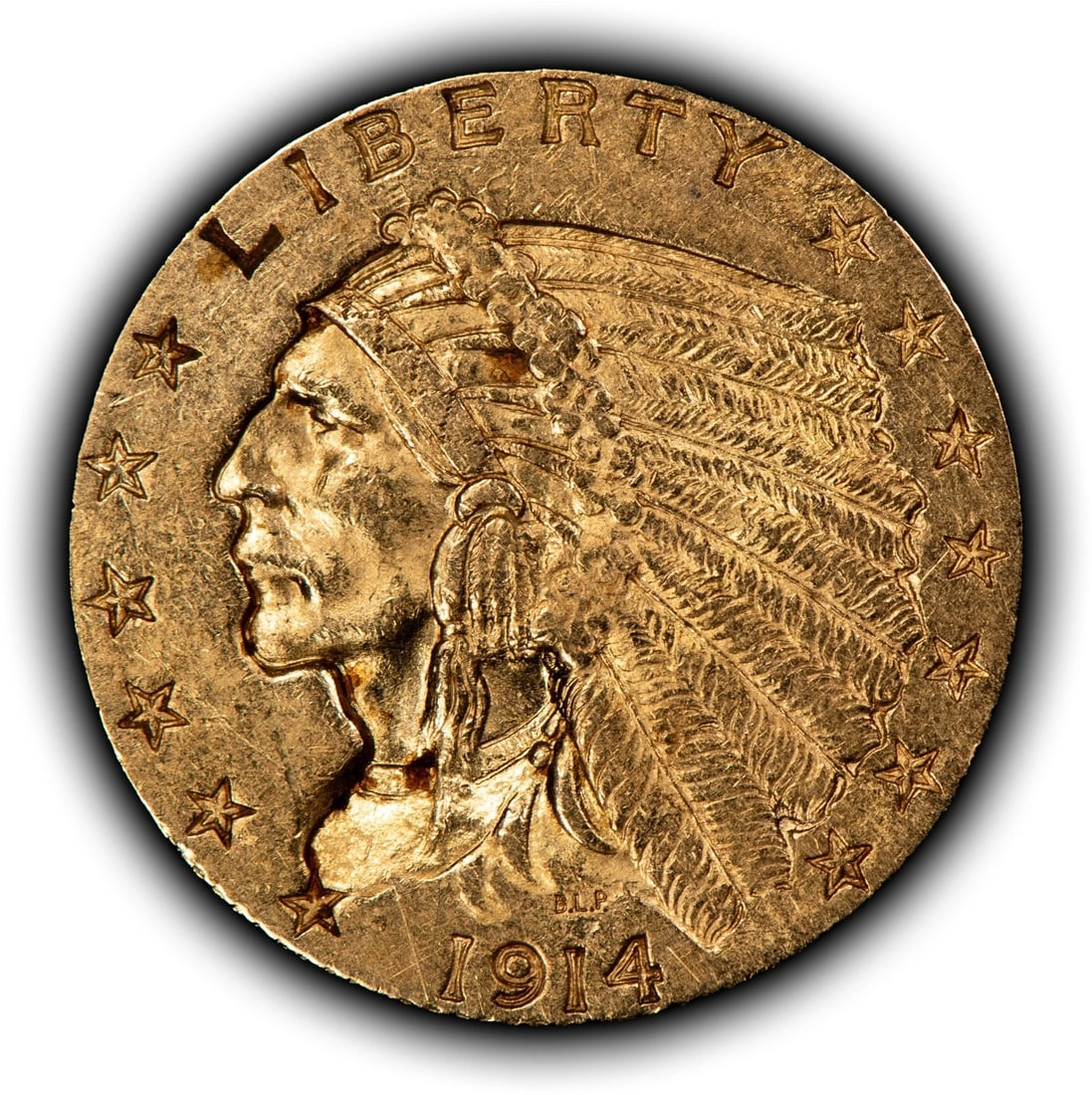 1914 G$2.50 INDIAN HEAD GOLD QUARTER EAGLE: 1914 G$2.50 Indian Head Gold Quarter Eagle Brand/Mint: U.S. Mint Year: 1914 Fineness: 0.9 Composition: Gold Coin: US Pre-1933 Gold Bullion Denomination: $2.50 Country of Origin: United St