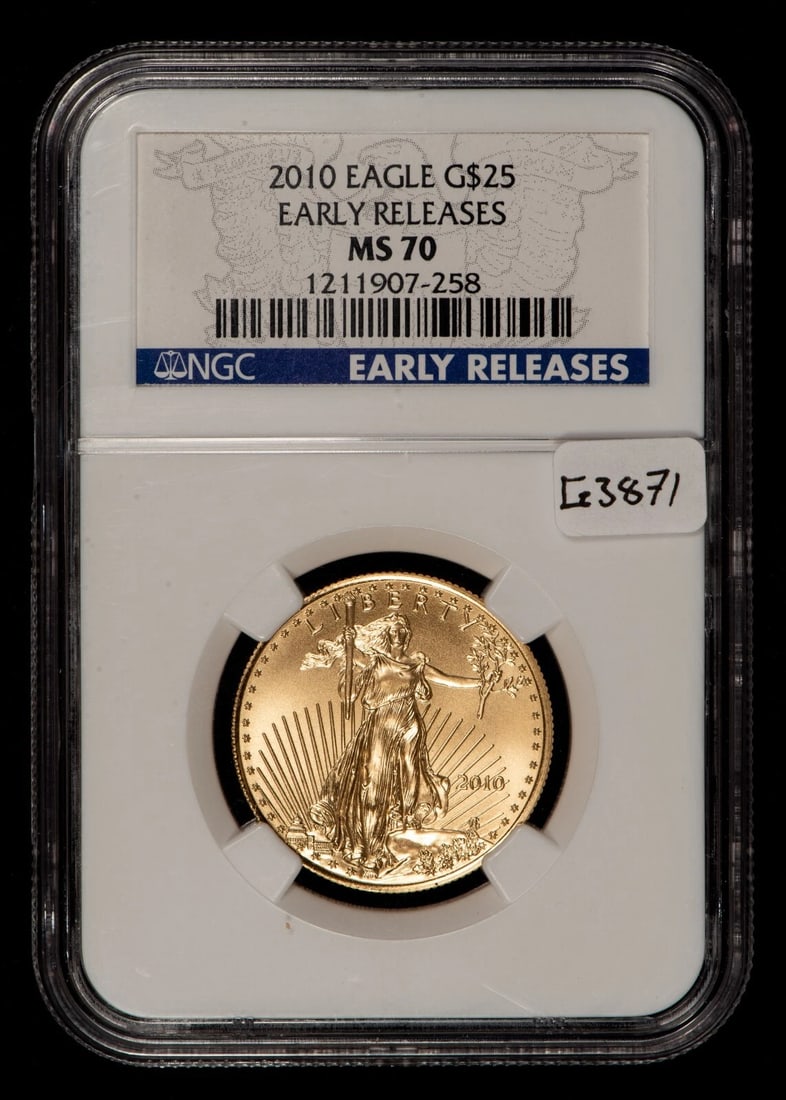 2010 G$25 1/2 OZ GOLD AMERICAN EAGLE: 2010 G$25 1/2 oz Gold American Eagle Brand/Mint: U.S. Mint Year: 2010 Fineness: 0.9167 Composition: Gold Coin: American Eagle Denomination: $25 Country of Origin: United States A