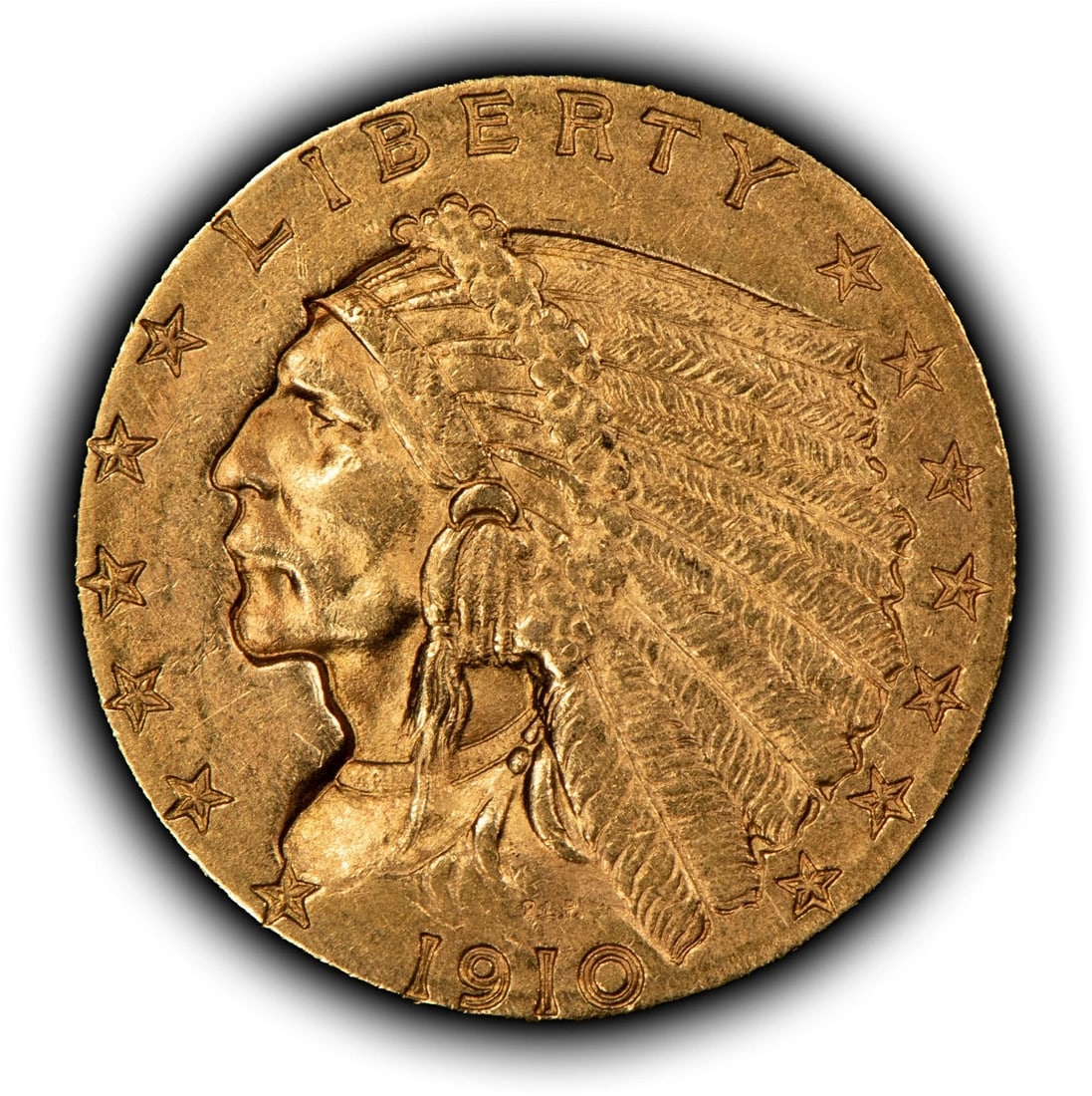 1910 G$2.50 INDIAN HEAD GOLD QUARTER EAGLE: 1910 G$2.50 Indian Head Gold Quarter Eagle Brand/Mint: U.S. Mint Year: 1910 Fineness: 0.9 Composition: Gold Coin: US Pre-1933 Gold Bullion Denomination: $2.50 Country of Origin: United St