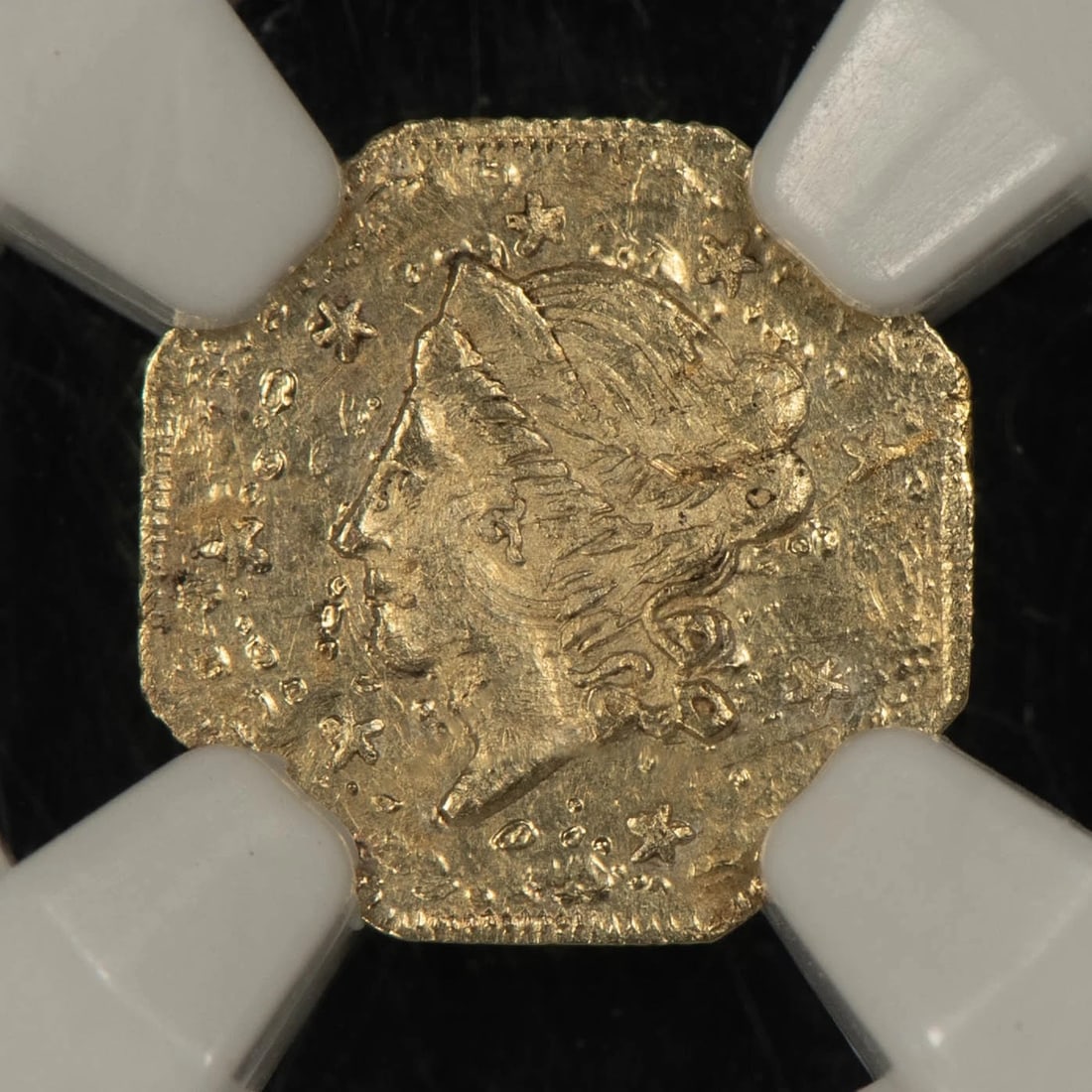 1871 G50C CALIFORNIA FRACTIONAL GOLD LIBERTY OCTAGONAL: 1871 G50c California Fractional Gold Liberty Octagonal Brand/Mint: None Year: 1871 Fineness: None Composition: Gold Coin: None Denomination: 50c Country of Origin: United States