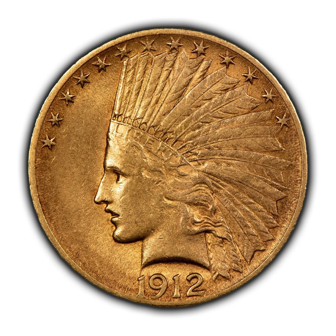 1912 G$10 INDIAN HEAD GOLD EAGLE: 1912 G$10 Indian Head Gold Eagle Brand/Mint: U.S. Mint Year: 1912 Fineness: 0.9 Composition: Gold Coin: US Pre-1933 Gold Bullion Denomination: $10 Country of Origin: United States