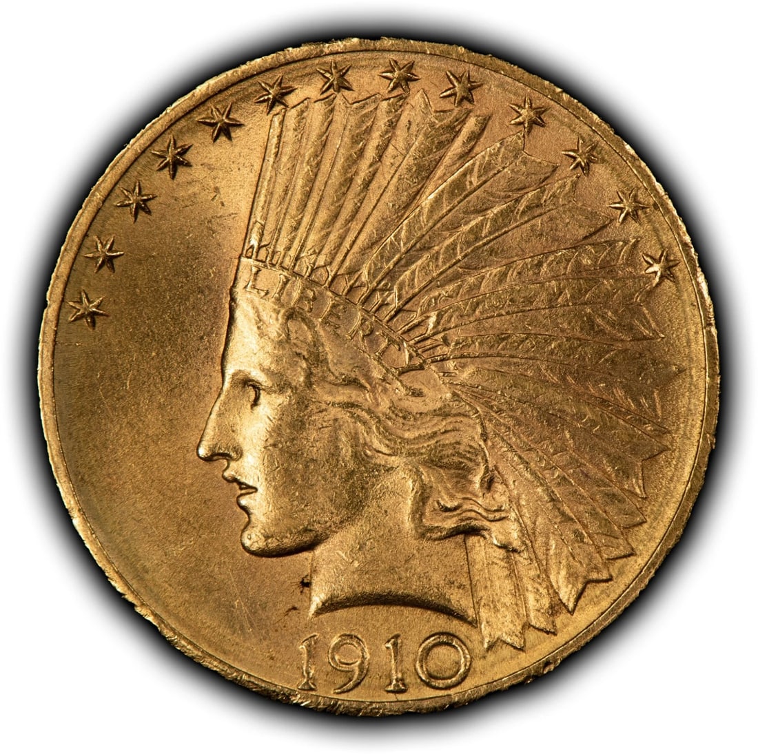 1910 G$10 INDIAN HEAD GOLD EAGLE: 1910 G$10 Indian Head Gold Eagle Brand/Mint: U.S. Mint Year: 1910 Fineness: 0.9 Composition: Gold Coin: US Pre-1933 Gold Bullion Denomination: $10 Country of Origin: United States
