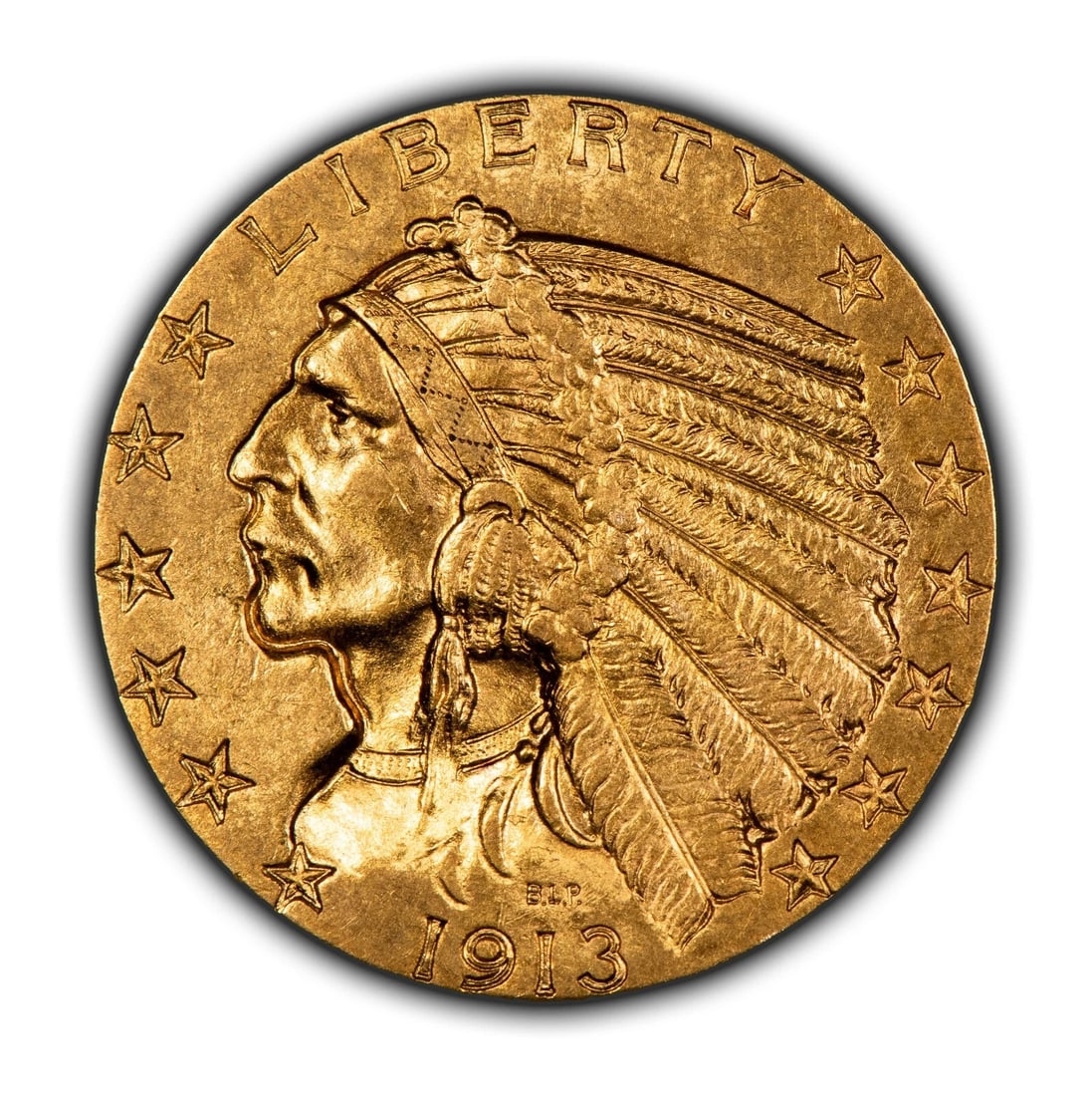 1913 G$5 INDIAN HEAD GOLD HALF EAGLE STRONG LUSTER: 1913 G$5 Indian Head Gold Half Eagle Strong Luster Brand/Mint: U.S. Mint Year: 1913 Fineness: 0.9 Composition: Gold Coin: US Pre-1933 Gold Bullion Denomination: $5 Country of Origin: Unit