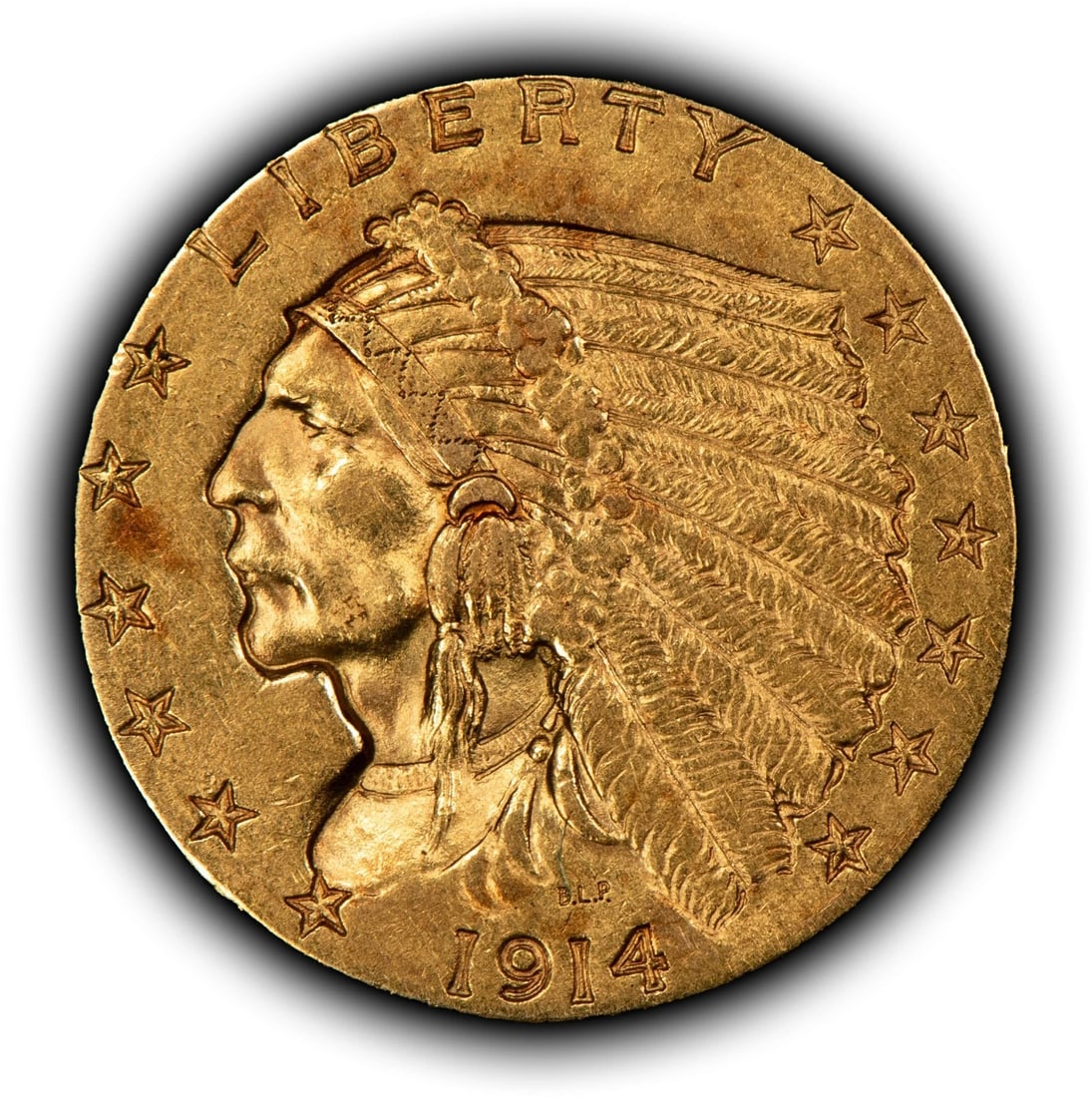 1914 G$2.50 INDIAN HEAD GOLD QUARTER EAGLE: 1914 G$2.50 Indian Head Gold Quarter Eagle Brand/Mint: U.S. Mint Year: 1914 Fineness: 0.9 Composition: Gold Coin: US Pre-1933 Gold Bullion Denomination: $2.50 Country of Origin: United St
