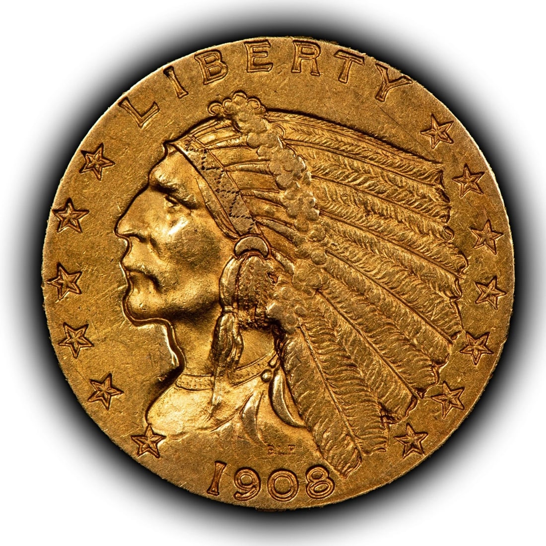 1908 G$2.50 INDIAN HEAD GOLD QUARTER EAGLE: 1908 G$2.50 Indian Head Gold Quarter Eagle Brand/Mint: U.S. Mint Year: 1908 Fineness: 0.9 Composition: Gold Coin: US Pre-1933 Gold Bullion Denomination: $2.50 Country of Origin: United St
