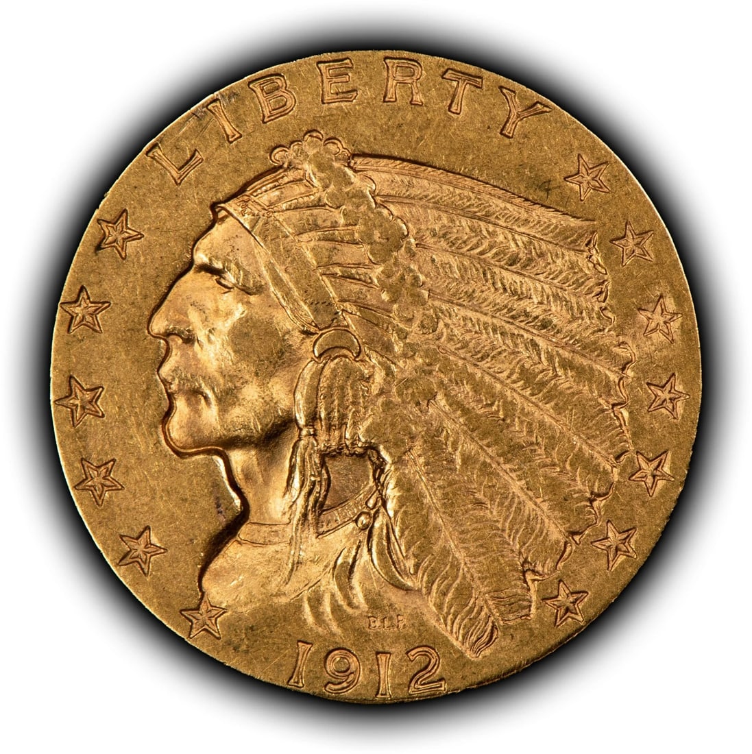 1912 G$2.50 INDIAN HEAD GOLD QUARTER EAGLE: 1912 G$2.50 Indian Head Gold Quarter Eagle Brand/Mint: U.S. Mint Year: 1912 Fineness: 0.9 Composition: Gold Coin: US Pre-1933 Gold Bullion Denomination: $2.50 Country of Origin: United St