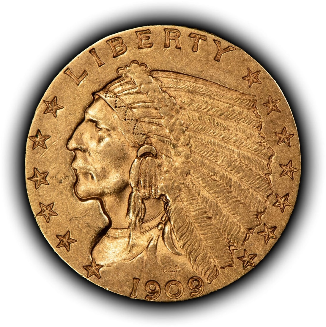 1909 G$2.50 INDIAN HEAD GOLD QUARTER EAGLE: 1909 G$2.50 Indian Head Gold Quarter Eagle Brand/Mint: U.S. Mint Year: 1909 Fineness: 0.9 Composition: Gold Coin: US Pre-1933 Gold Bullion Denomination: $2.50 Country of Origin: United St