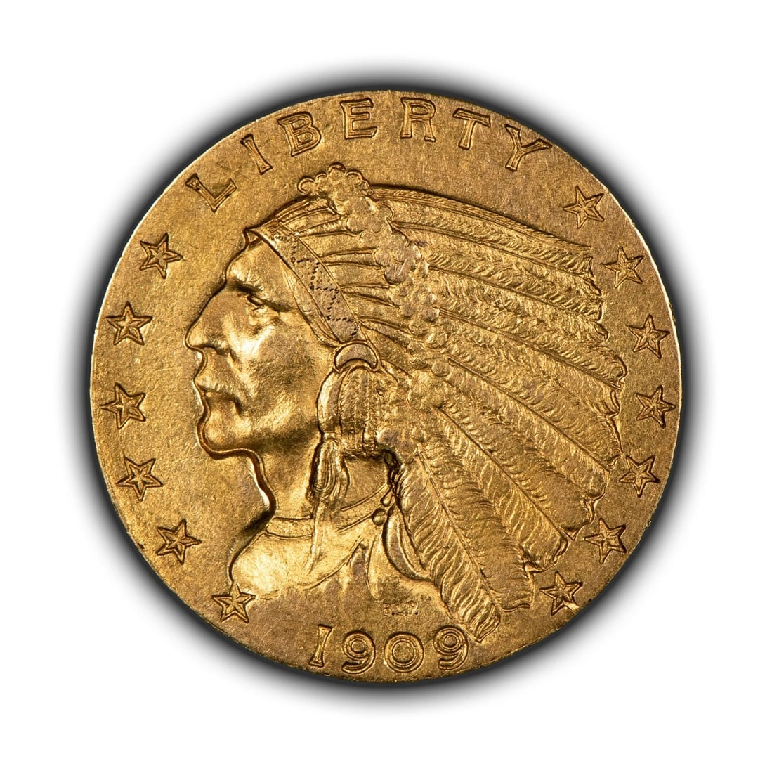 1909 G$2.50 INDIAN HEAD GOLD QUARTER EAGLE: 1909 G$2.50 Indian Head Gold Quarter Eagle Brand/Mint: U.S. Mint Year: 1909 Fineness: 0.9 Composition: Gold Coin: US Pre-1933 Gold Bullion Denomination: $2.50 Country of Origin: United St