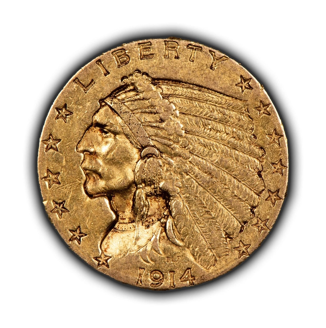 1914 G$2.50 INDIAN HEAD GOLD QUARTER EAGLE: 1914 G$2.50 Indian Head Gold Quarter Eagle Brand/Mint: U.S. Mint Year: 1914 Fineness: 0.9 Composition: Gold Coin: US Pre-1933 Gold Bullion Denomination: $2.50 Country of Origin: United St