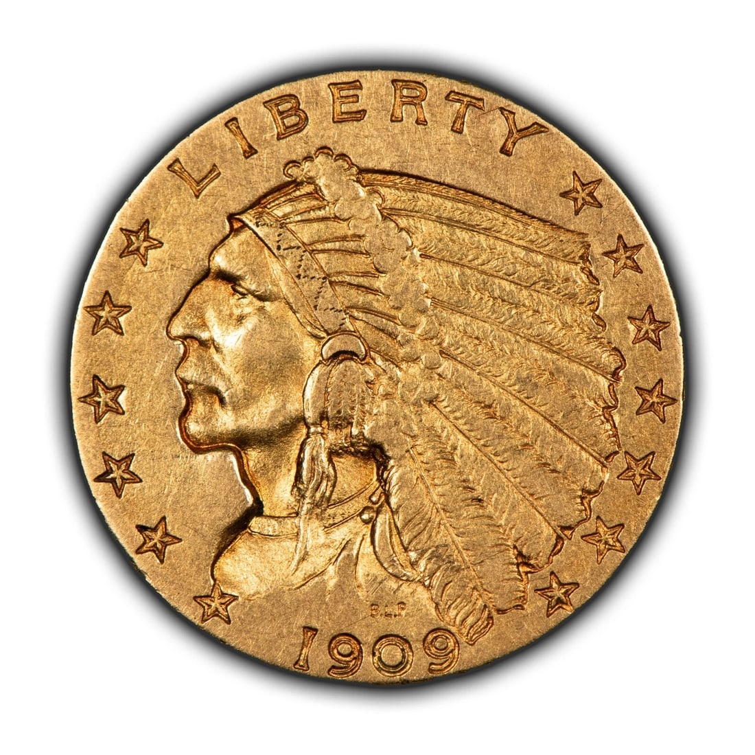 1909 G$2.50 INDIAN HEAD GOLD QUARTER EAGLE: 1909 G$2.50 Indian Head Gold Quarter Eagle Brand/Mint: U.S. Mint Year: 1909 Fineness: 0.9 Composition: Gold Coin: US Pre-1933 Gold Bullion Denomination: $2.50 Country of Origin: United St