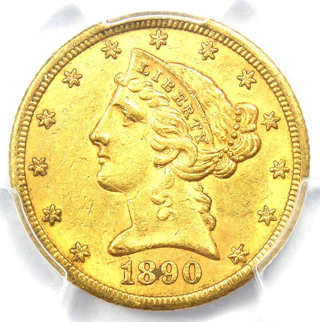 1890-CC LIBERTY GOLD HALF EAGLE $5 COIN (1 of 3)
