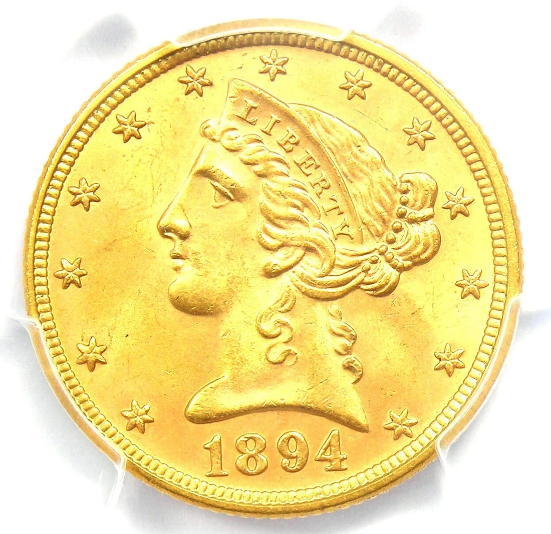 1894 LIBERTY GOLD HALF EAGLE $5 COIN: 1894 Liberty Gold Half Eagle $5 Coin Composition: Gold Year: 1894 Denomination: $5 Fineness: None Country of Origin: United States Accessories: None Accessories Notice: When purchasing pre