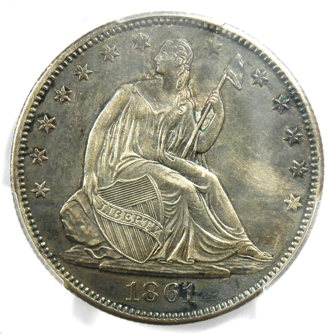 1861-O SEATED LIBERTY HALF DOLLAR: 1861-O Seated Liberty Half Dollar Composition: Silver Year: 1861 Denomination: 50C Fineness: 0.9 Country of Origin: United States Accessories: None Accessories Notice: When purchasing pre-