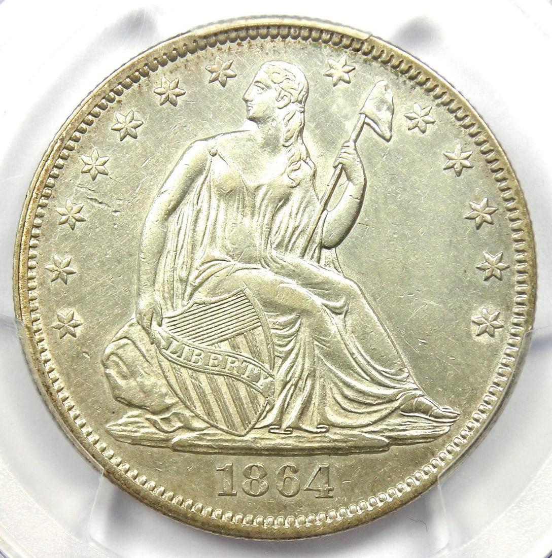 1864 SEATED LIBERTY HALF DOLLAR 50C: 1864 Seated Liberty Half Dollar 50C Composition: Silver Year: 1864 Denomination: 50C Fineness: 0.9 Country of Origin: United States Accessories: None Accessories Notice: When purchasing pr