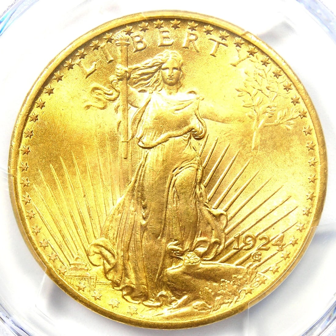 1924 SAINT GAUDENS GOLD DOUBLE EAGLE $20: 1924 Saint Gaudens Gold Double Eagle $20 Composition: Gold Year: 1924 Denomination: $20 Fineness: None Country of Origin: United States Accessories: None Accessories Notice: When purchasin