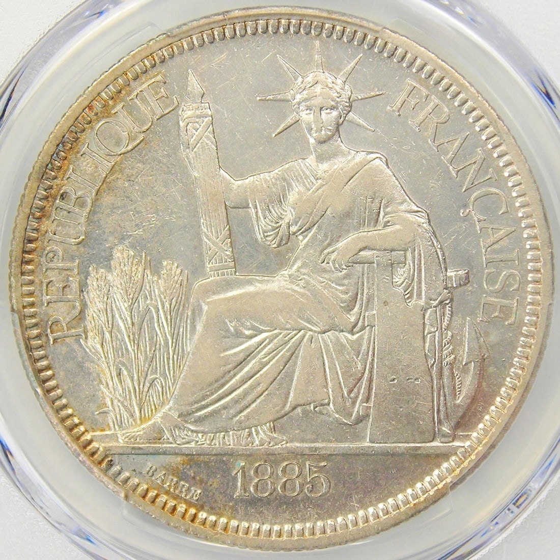 1885-A CHINA FRENCH INDO CHINA PIASTRE COIN: 1885-A China French Indo China Piastre Coin Composition: Silver Year: 1885 Denomination: Piastre Fineness: None Country of Origin: China Accessories: None Accessories Notice: When purchasi