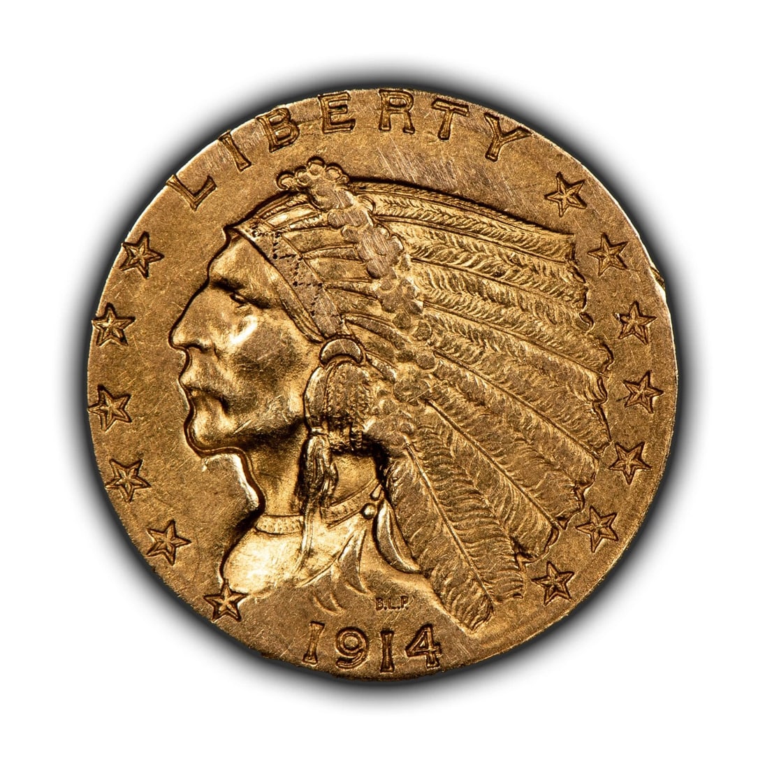 1914 G$2.50 INDIAN HEAD GOLD QUARTER EAGLE: 1914 G$2.50 Indian Head Gold Quarter Eagle Brand/Mint: U.S. Mint Year: 1914 Fineness: 0.9 Composition: Gold Coin: US Pre-1933 Gold Bullion Denomination: $2.50 Country of Origin: United St