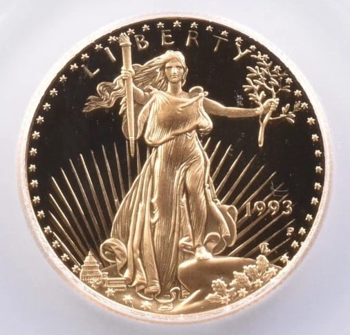 1993-P $25 AMERICAN GOLD EAGLE: 1993-P $25 American Gold Eagle Grade : PR70 Composition : Gold Denomination : $25 Year : 1993 Country of Origin : none Mint Location : Philadelphia Brand/Mint : none Accessories: