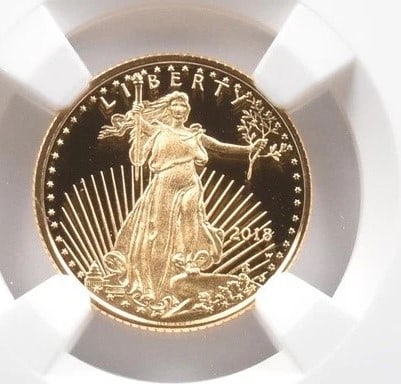 2018-W $5 AMERICAN GOLD EAGLE FUN SHOW MERCANTI: 2018-W $5 American Gold Eagle FUN Show Mercanti Grade : PF70 Composition : Gold Denomination : $5 Year : 2018 Country of Origin : None Mint Location : West Point Brand/Mint : None