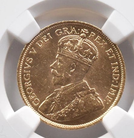 1912 CANADA 5 DOLLARS GOLD: 1912 Canada 5 Dollars Gold Grade : MS61 Composition : Gold Denomination : None Year : 1912 Country of Origin : None Mint Location : None Brand/Mint : None Accessories: None <