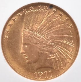 1911 $10 INDIAN HEAD GOLD EAGLE: 1911 $10 Indian Head Gold Eagle Grade : MS64 Composition : Gold Denomination : $10 Year : 1911 Country of Origin : none Mint Location : none Brand/Mint : none Accessories: None <