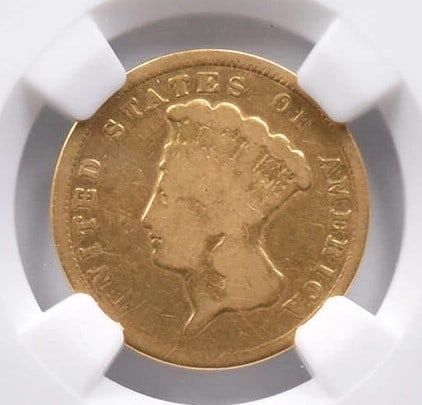 1854 $3 INDIAN PRINCESS HEAD GOLD THREE DOLLAR PIECE: 1854 $3 Indian Princess Head Gold Three Dollar Piece Grade : None Composition : None Denomination : $3 Year : 1854 Country of Origin : None Mint Location : None Brand/Mint : None