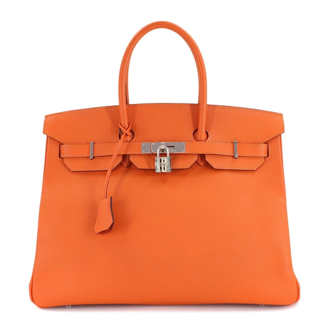 HERMES BIRKIN 35 VEAU EPSOM FEU ORANGE HAND BAG PURSE: HERMES Birkin 35 Veau Epsom Feu Orange Hand Bag Purse Brand: HERMES Type: Hand Bag Material: Veau Epsom Color: Feu Orange Size: W 13.98 inch, H 10.83 inch, D 7.09 inch Handle 11.4inch (29cm) Acce