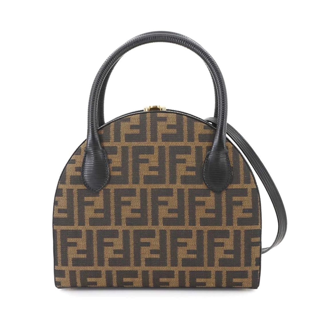 FENDI ZUCCA HAND SHOULDER BAG CANVAS LEATHER BROWN BLACK: FENDI Zucca Hand Shoulder Bag Canvas Leather Brown Black Brand: FENDI Type: Hand Bag / Shoulder Bag Material: Canvas , Leather Color: Brown , Black Size: W 8.86 inch, H 7.68 inch, D 3.35 inch Hand