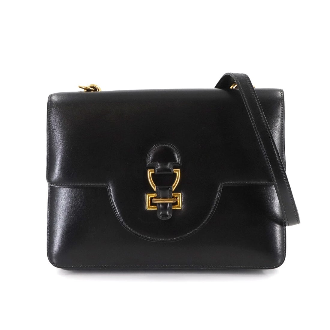 HERMES SANDRINE SHOULDER BAG BOX CALF LEATHER BLACK (1 of 8)