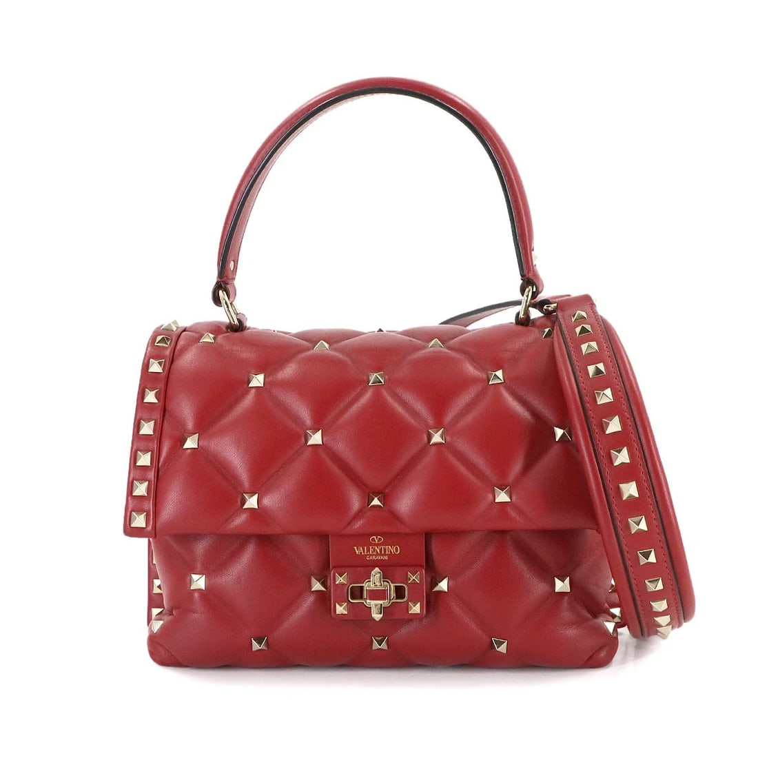VALENTINO GARAVANI CANDY STUDS HAND SHOULDER BAG LEATHER RED: VALENTINO GARAVANI Candy Studs Hand Shoulder Bag Leather Red Brand: VALENTINO GARAVANI Type: Hand Bag / Shoulder Bag Material: Leather Color: Red Size: W 9.06 inch, H 6.69 inch, D 4.33 inch Handle