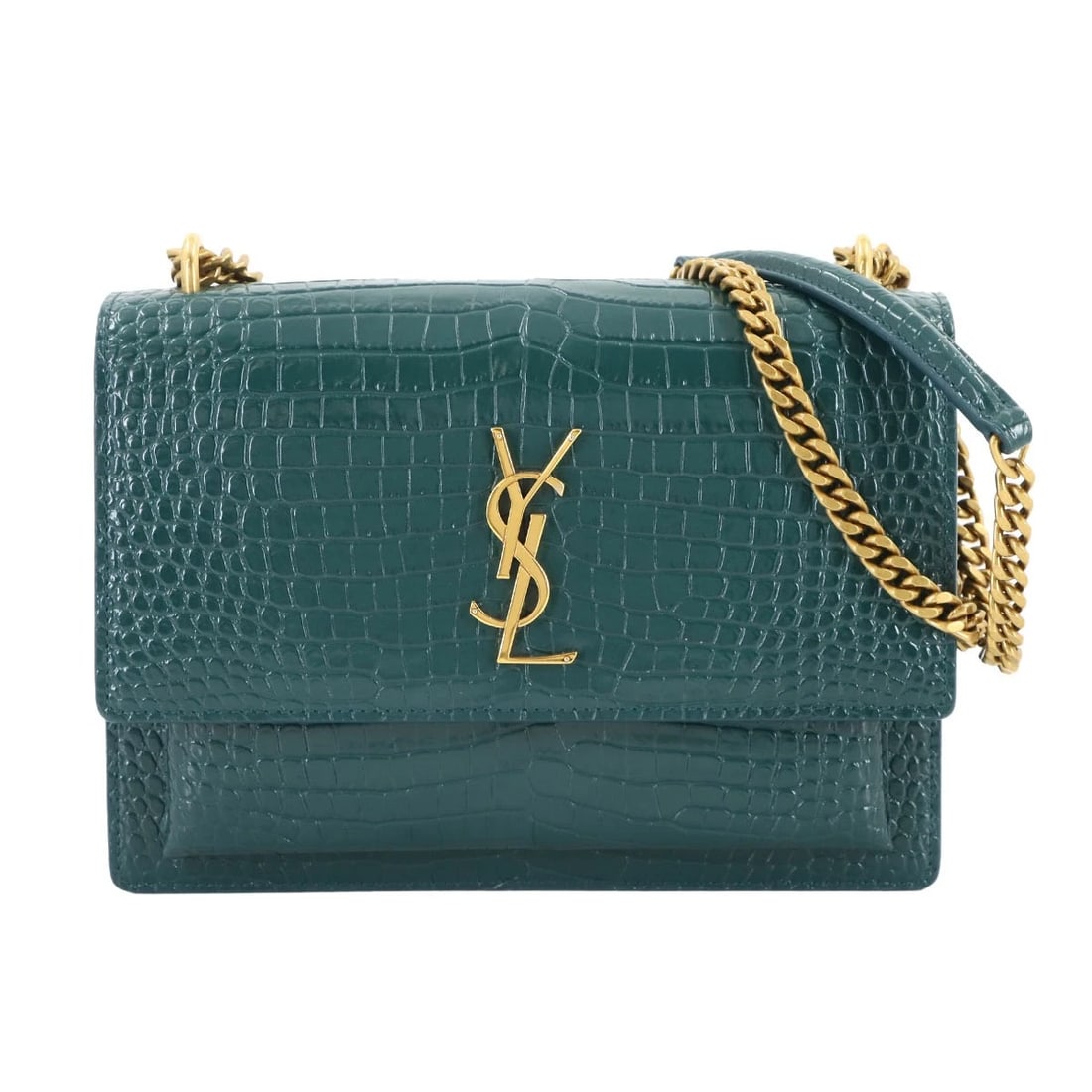 SAINT LAURENT SUNSET MEDIUM CHAIN SHOULDER BAG LEATHER GREEN: SAINT LAURENT Sunset Medium Chain Shoulder Bag Leather Green Brand: SAINT LAURENT PARIS Type: Shoulder Bag Material: Leather Color: Green Size: W 8.66 inch, H 6.30 inch, D 2.17 inch Shoulder 26inc