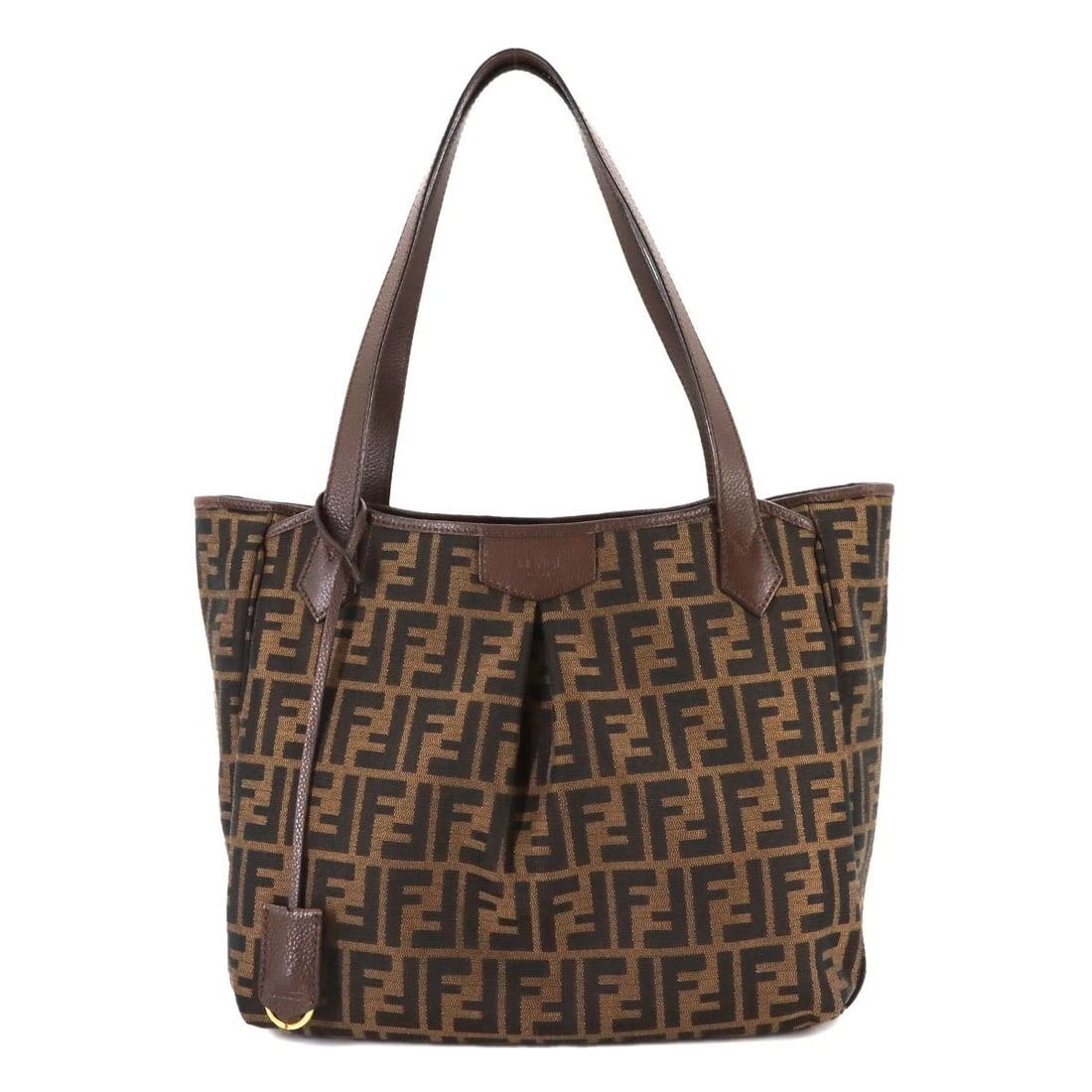 FENDI ZUCCA TOTE BAG CANVAS LEATHER BROWN PURSE: FENDI Zucca Tote Bag Canvas Leather Brown Purse Brand: FENDI Type: Tote Bag Material: Canvas , Leather Color: Brown Size: W 12.20 inch, H 10.63 inch, D 7.28 inch Handle 21.7inch (55cm) Accessorie