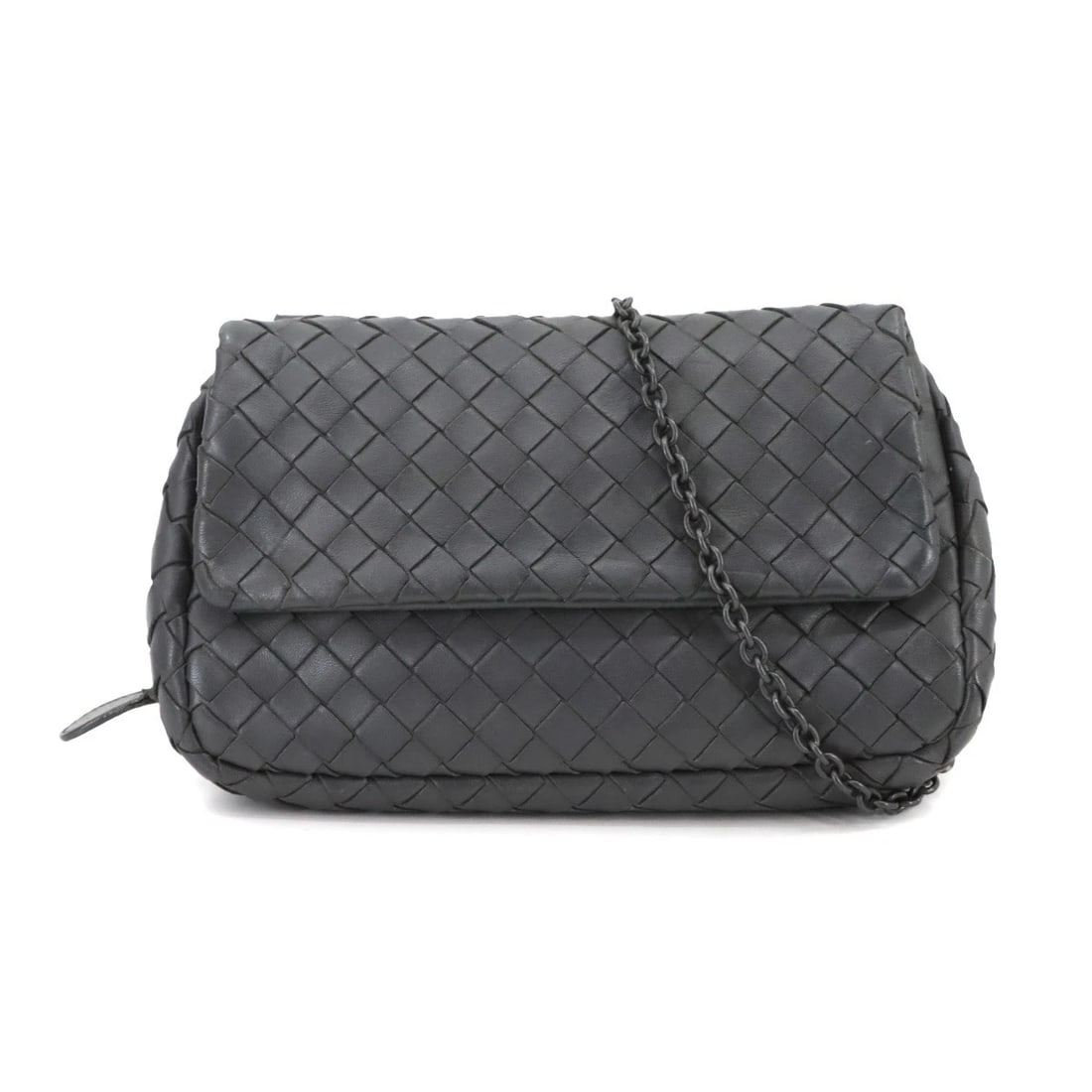 BOTTEGA VENETA INTRECCIATO CHAIN SHOULDER BAG LEATHER GRAY PURSE (1 of 5)