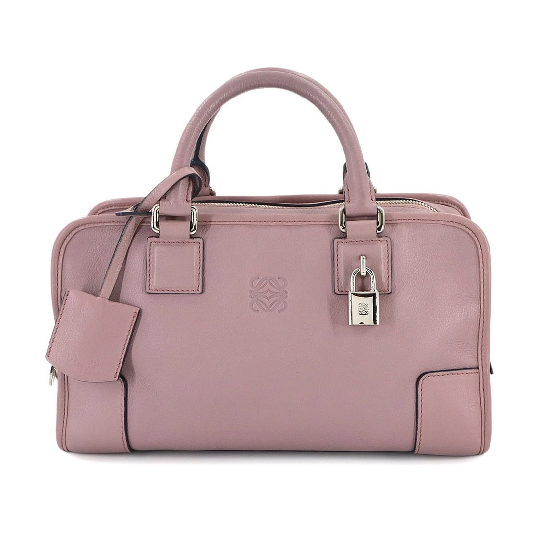 LOEWE 28 HAND BAG LEATHER PINK ANAGRAM PURSE: LOEWE 28 Hand Bag Leather Pink Anagram Purse Brand: LOEWE Type: Hand Bag Material: Leather Color: Pink Size: W 11.22 inch, H 6.30 inch, D 5.12 inch Handle 10.2inch (26cm) Accessories: None