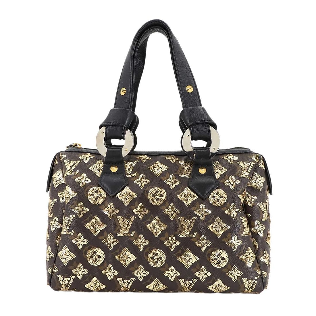 LOUIS VUITTON MONOGRAM ECLIPSE ALL SPEEDY 30 HAND BAG BROWN: LOUIS VUITTON Monogram Eclipse All Speedy 30 Hand Bag Brown Brand: LOUIS VUITTON Type: Hand bag Material: Monogram Canvas , Leather , Sequins Color: Monogram , Gold , Black Size: W 11.02 inch, H 7