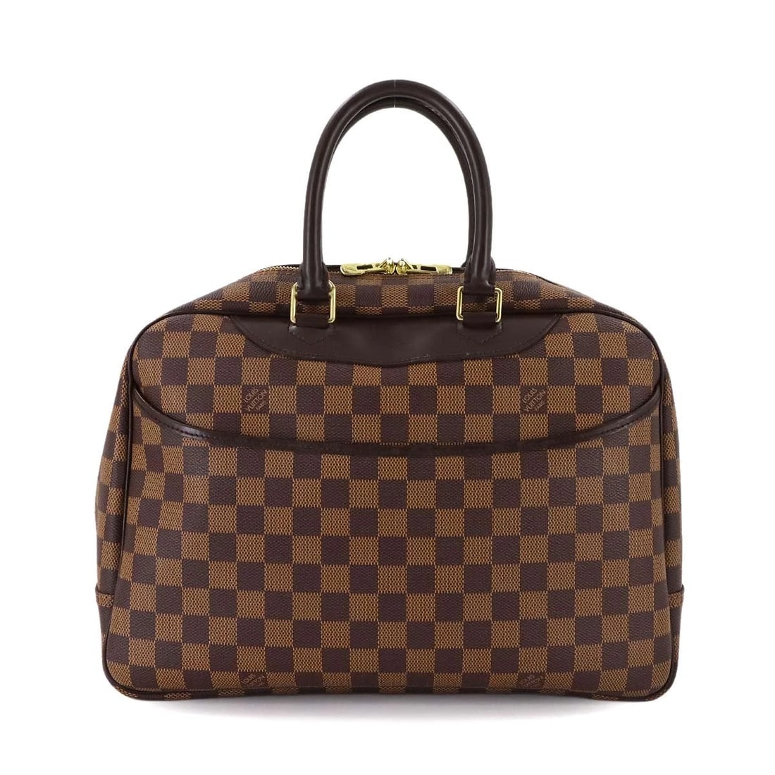 LOUIS VUITTON DAMIER DEAUVILLE HAND BAG EBENE BROWN PURSE: LOUIS VUITTON Damier Deauville Hand Bag Ebene Brown Purse Brand: LOUIS VUITTON Type: Hand Bag Material: Damier Canvas Color: Ebene Size: W 13.78 inch, H 9.84 inch, D 5.12 inch Handle 14.2inch (36c
