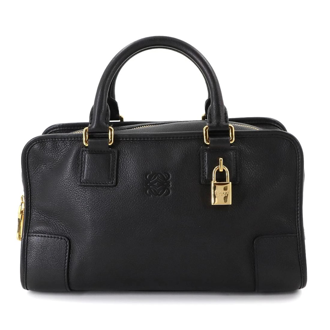 LOEWE 28 HAND BAG LEATHER BLACK ANAGRAM PURSE: LOEWE 28 Hand Bag Leather Black Anagram Purse Brand: LOEWE Type: Hand Bag Material: Leather Color: Black Size: W 11.42 inch, H 6.30 inch, D 5.31 inch Handle 11inch (28cm) Accessories: None