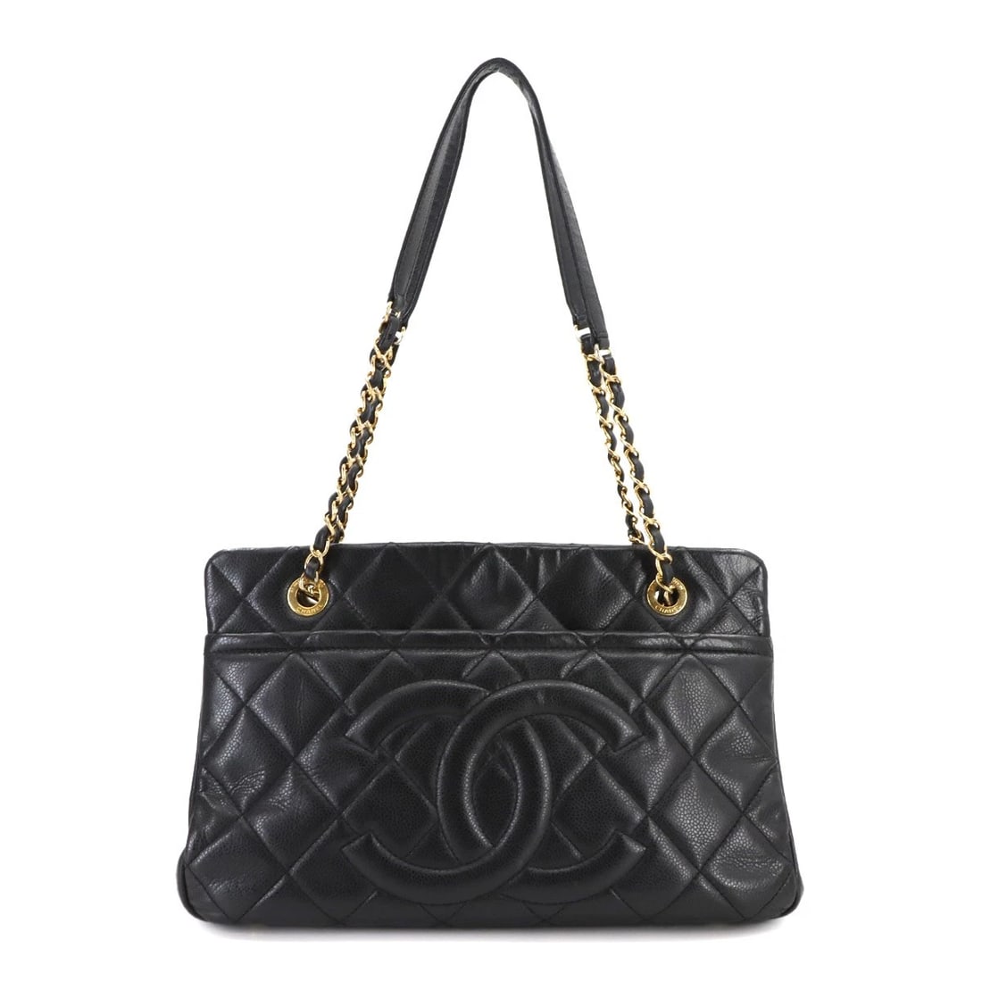 CHANEL MATELASSE CHAIN TOTE BAG LEATHER BLACK PURSE: CHANEL Matelasse Chain Tote Bag Leather Black Purse Brand: CHANEL Type: Tote Bag Material: Leather Color: Black Size: W 12.99 inch, H 8.27 inch, D 4.33 inch Shoulder 23.6inch (60cm) Accessories: