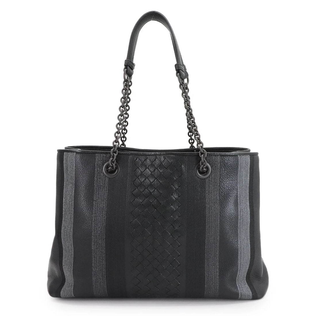 BOTTEGA VENETA INTRECCIATO CHAIN TOTE BAG LEATHER BLACK: BOTTEGA VENETA Intrecciato Chain Tote Bag Leather Black Brand: BOTTEGA VENETA Type: Tote Bag Material: Leather Color: Black Size: W 12.99 inch, H 8.66 inch, D 5.12 inch Handle 21.7inch (55cm) Acc
