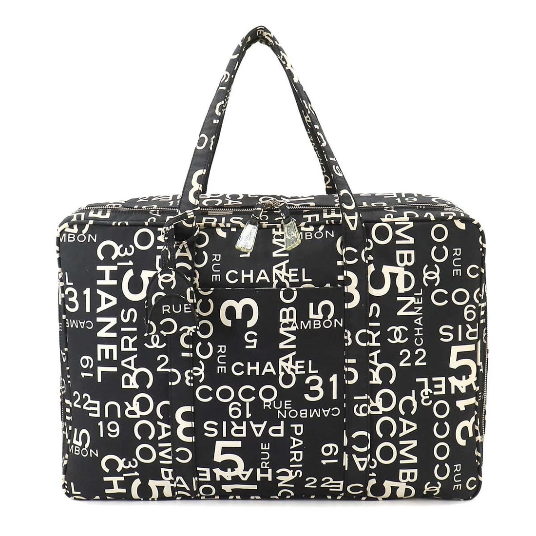 CHANEL BICYIE LINE BOSTON BAG CANVAS BLACK WHITE PURSE: CHANEL Bicyie Line Boston Bag Canvas Black White Purse Brand: CHANEL Type: Boston Bag Material: Canvas Color: Black , White Size: W 17.72 inch, H 12.20 inch, D 4.92 inch Handle 17.7inch (45cm) Ac