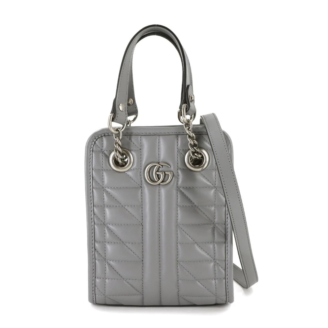 GUCCI GG MARMONT QUILTING MINI HAND SHOULDER BAG GRAY: GUCCI GG Marmont Quilting Mini Hand Shoulder Bag Gray Brand: GUCCI Type: Hand Bag / Shoulder Bag Material: Leather Color: Gray Size: W 6.10 inch, H 7.48 inch, D 2.95 inch Handle 9.8inch (25cm) Ac