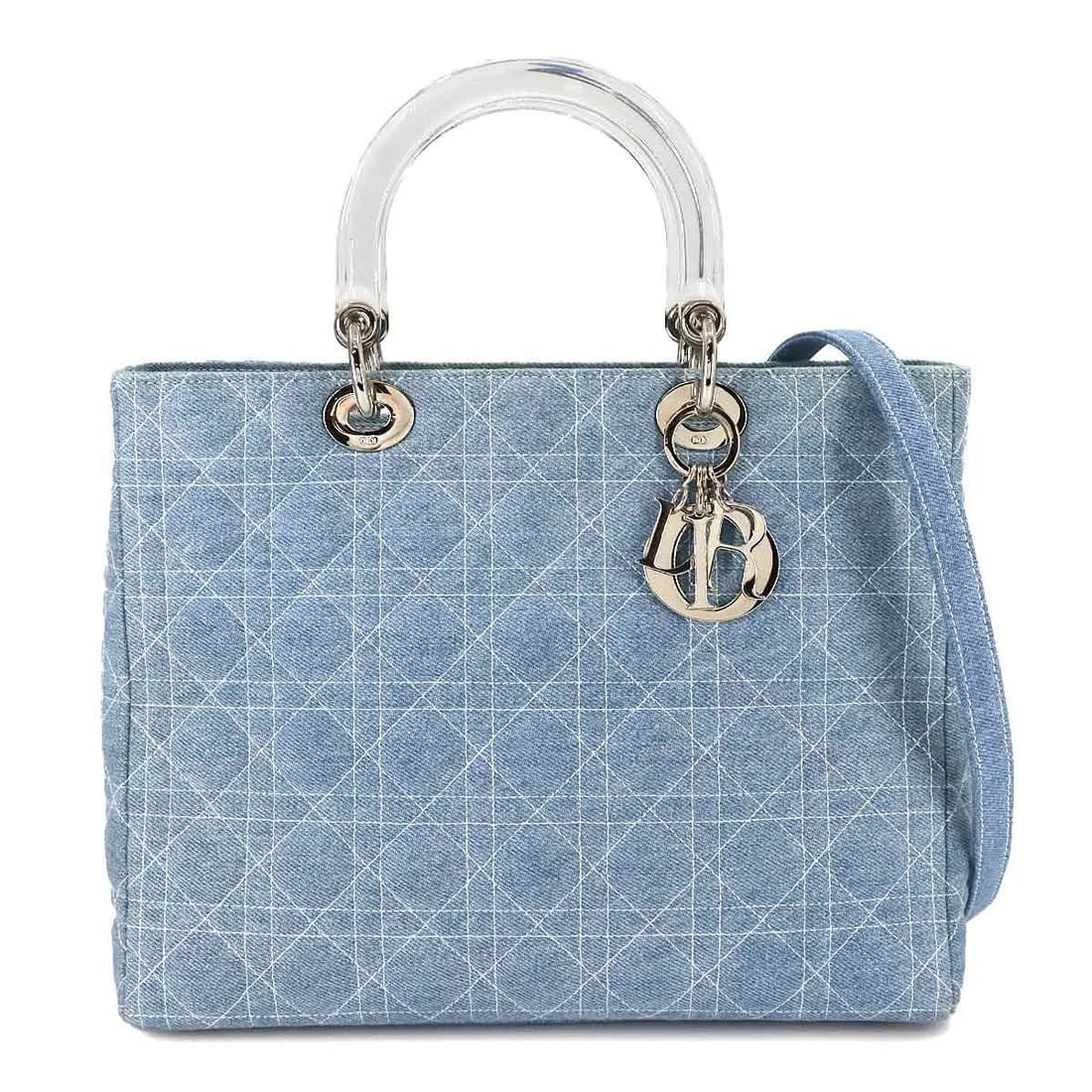 CHRISTIAN DIOR DIOR LARGE HAND SHOULDER BAG DENIM BLUE PURSE: Christian Dior Dior Large Hand Shoulder Bag Denim Blue Purse Brand: Christian Dior Type: Hand Bag / Shoulder Bag Material: Denim Color: Blue , Clear Size: W 12.60 inch, H 9.65 inch, D 4.33 inch Ha